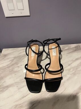 Steven By Steve Madden Black Strappy Ankle-Tie Heeled Sandals